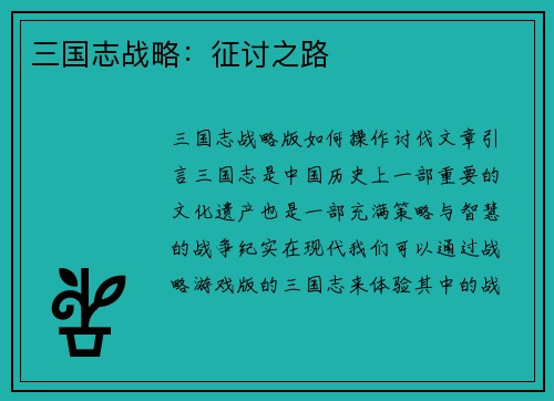 三国志战略：征讨之路