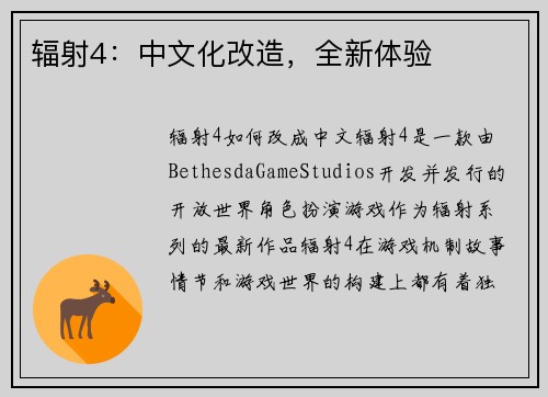 辐射4：中文化改造，全新体验